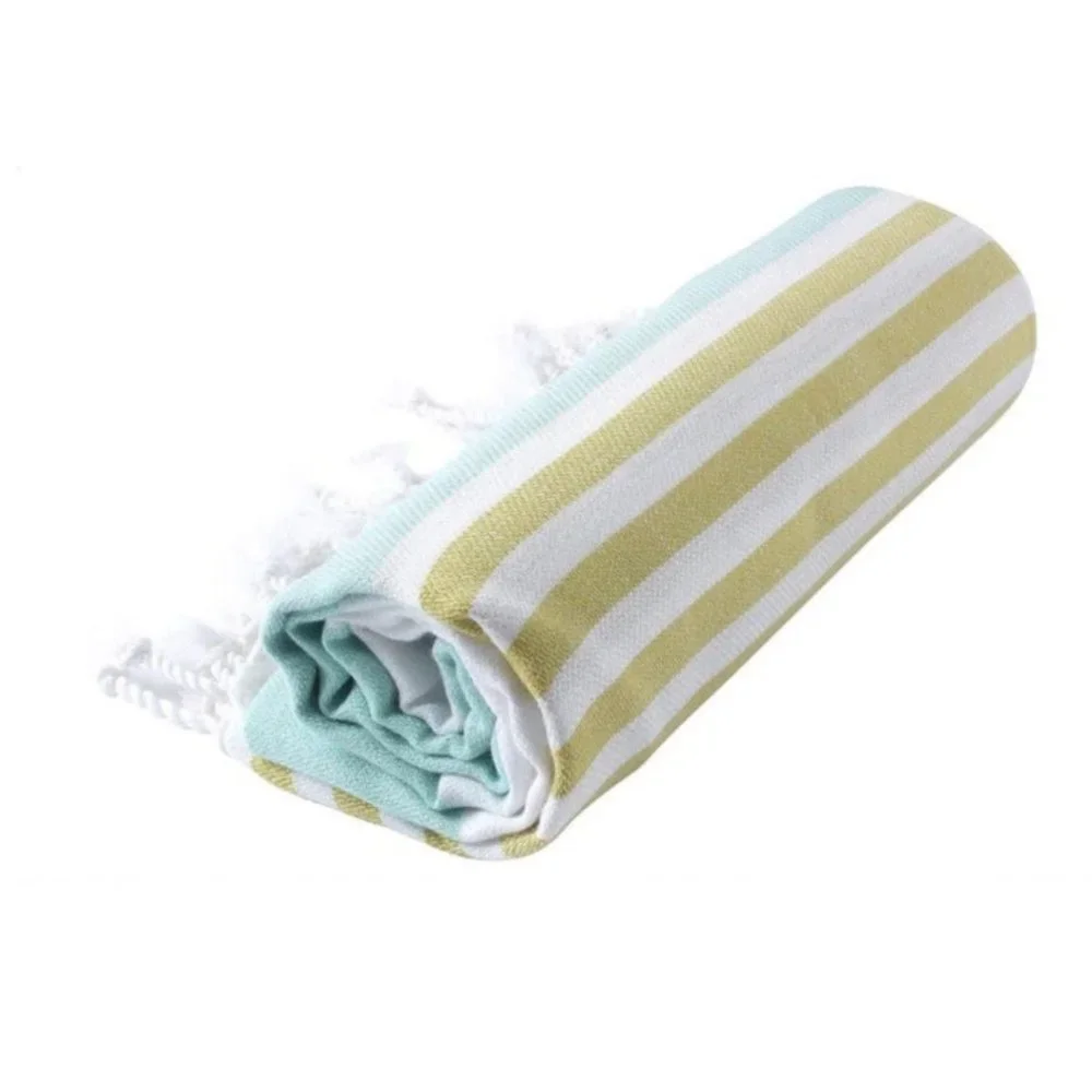4 Aquamarine Striped Beach Bath Towels - 100% Turkish Cotton